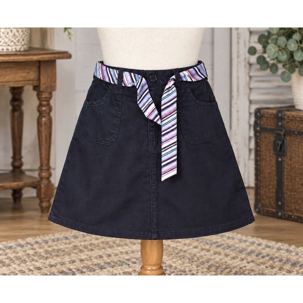 NWT Genuine School Uniform Girls Size 16 Navy Skort Striped Belt 28” Waist 18” L